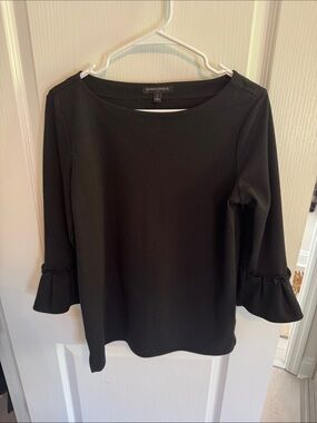 Banana Republic Black Boatneck Top with Ruffle Cuffs